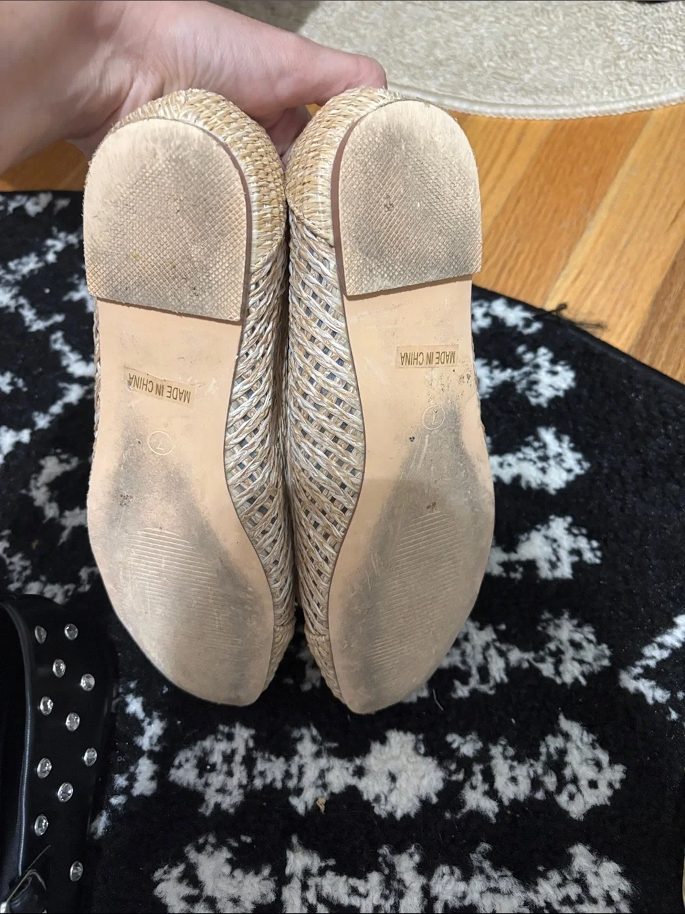 Woven Bow Ballet Flats - Beige